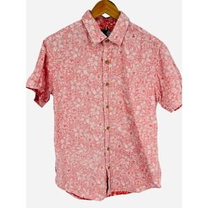 Dirty Laundry Mens Medium Floral Print Short Sleeve Button Up‎ Shirt Red White